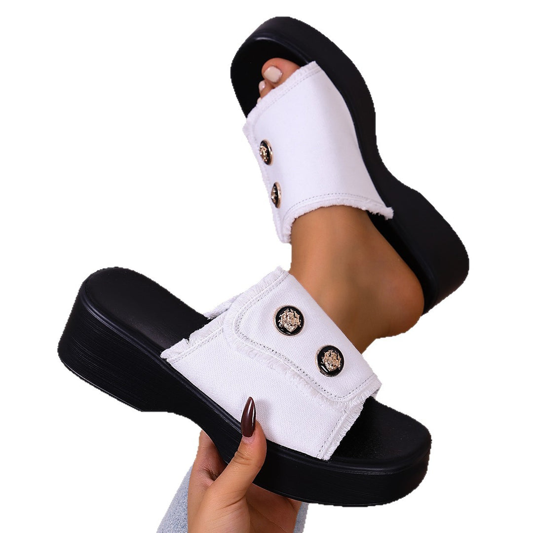 Damen Modische Clogs mit Kunstfellbesatz und dicker Sohle EB