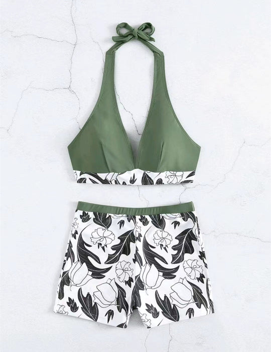 Damen Triangel-Bikini mit floralem Shorts-Design EB