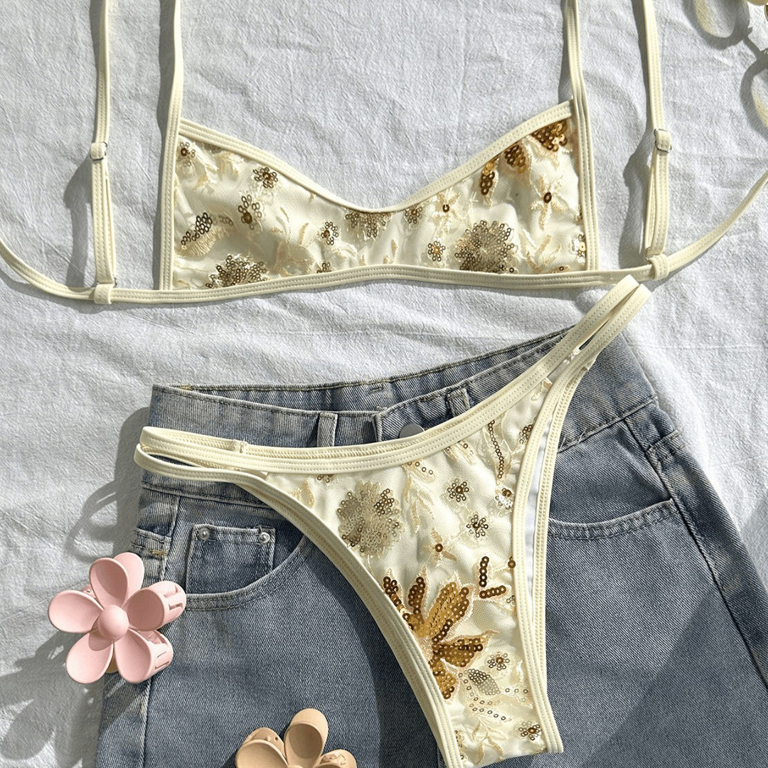 Damen Glitzernder Bikini mit floralem Design EB