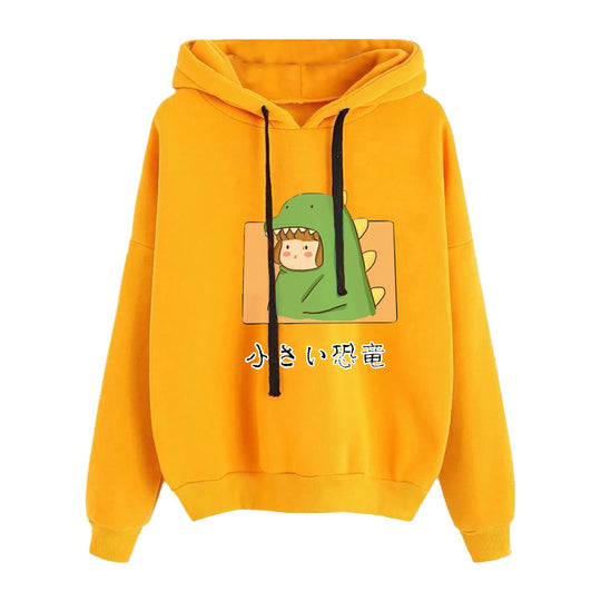 Damen nan kurz geschnittener Cropped-Kapuzenpullover mit niedlicher Frosch-Illustration und verstellbarer Kapuze EB
