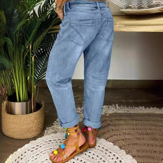 Damen Boyfriend-Jeans mit Knopfleiste und Distressed-Details EB