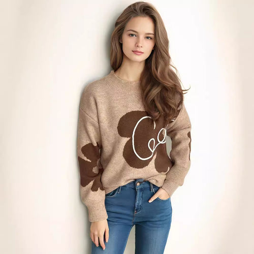 Damen gemütlicher Pullover mit kreativem Schriftzug und modernem Design EB