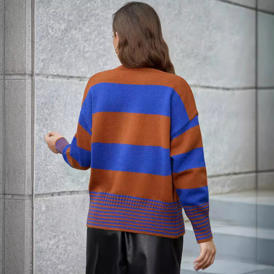 Damen Langarm-Strickjacke mit modernen Streifen und Knopfdetails EB