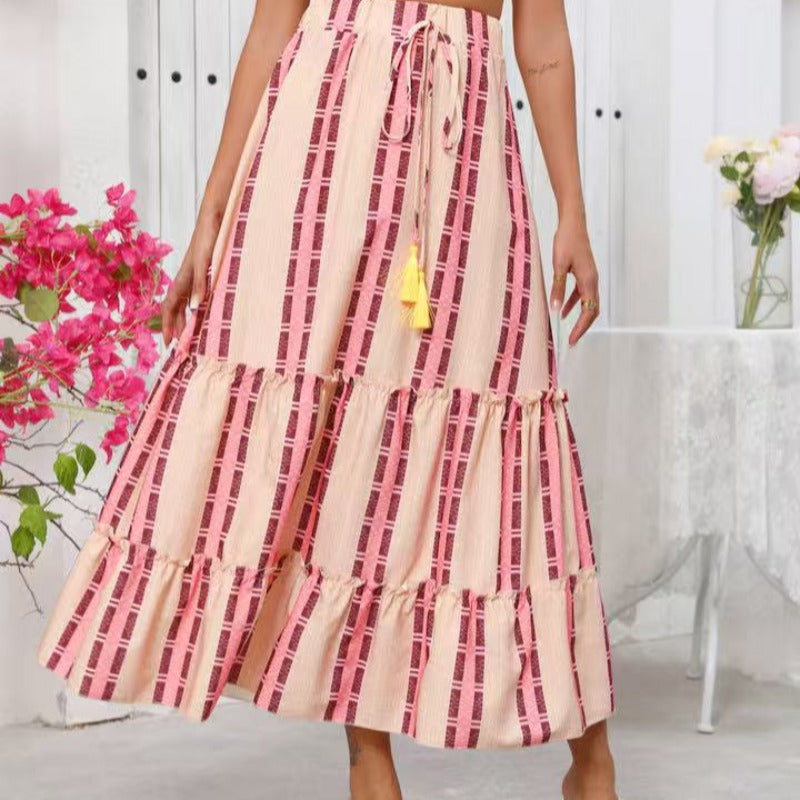 Damen Maxi-Rock mit voluminösen Rüschendetails und knöchellanger Passform EB