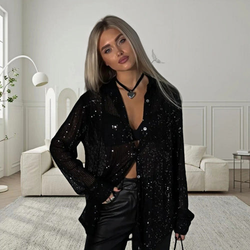 Damen Glitzerndes Oversized-Hemd mit Pailletten EB