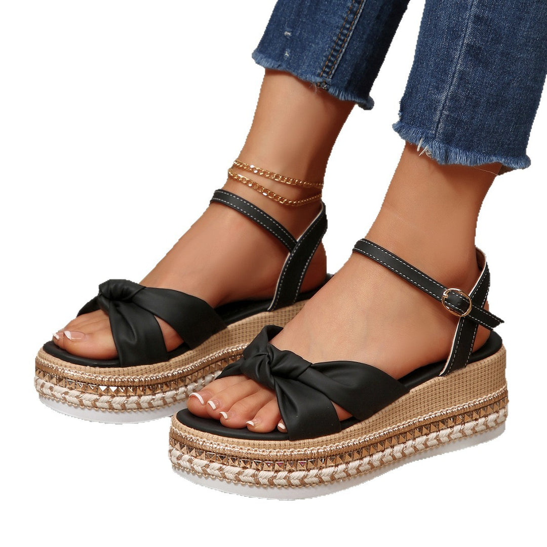 Damen elegante Plateau-Sandalen mit dekorativem Knötchen-Design EB