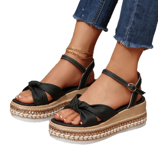 Damen elegante Plateau-Sandalen mit dekorativem Knötchen-Design EB