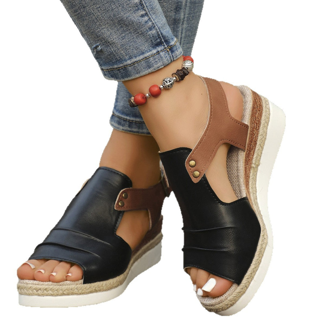 Damen Elegante Wedge-Sandalen mit offenen Zehen und modischen Riemen EB
