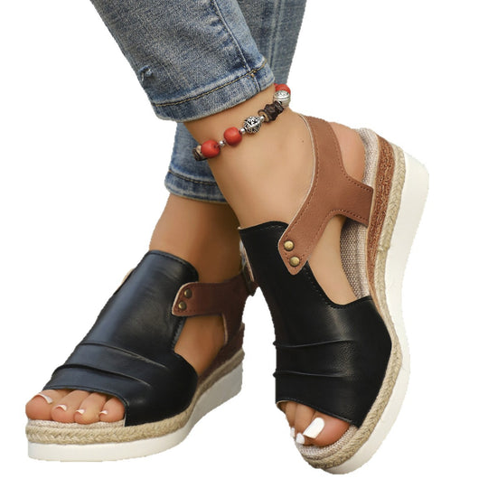 Damen Elegante Wedge-Sandalen mit offenen Zehen und modischen Riemen EB