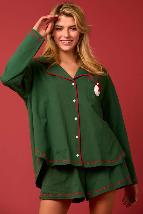 Damen festliches Pyjama-Set mit aufgestickten Details EB