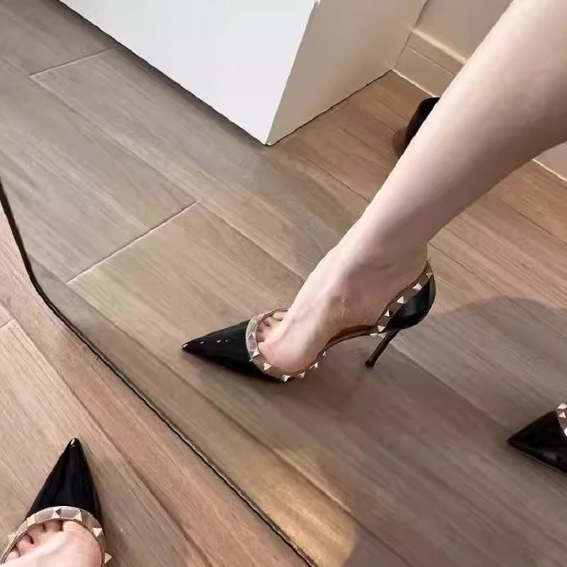 Damen Slingback High Heels mit spitzem vorderem Design und metallic Akzenten EB