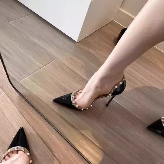 Damen Slingback High Heels mit spitzem vorderem Design und metallic Akzenten EB
