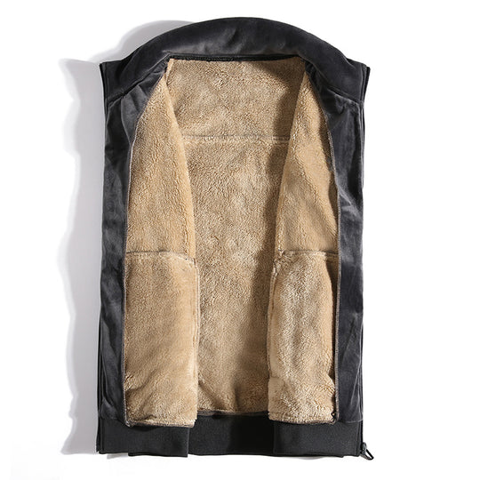 Herren Samtige Thermo-Fleeceweste mit Teddyfutter und Stehkragen EB