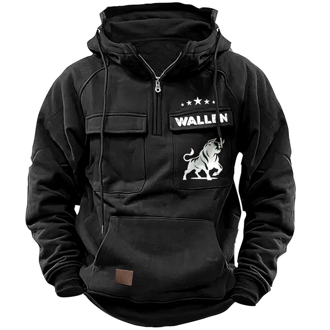 Herren nan Kapuzenpullover mit Halbzip, Cargo-Brusttaschen und Kängurutasche EB