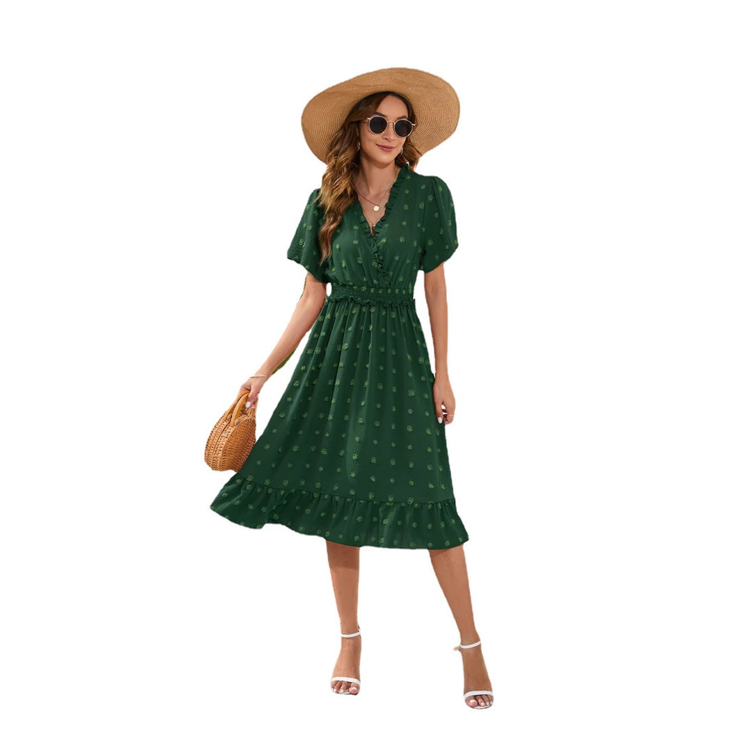 Damen Midikleid mit raffiniertem V-Ausschnitt, elastischem Taillenzug und fließendem Rock EB