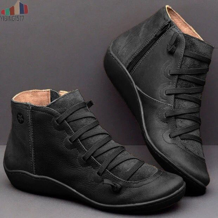 Damen Sneaker-Boots aus geschmeidigem Leder mit innovativem Schnür- und Reißverschlussdesign EB