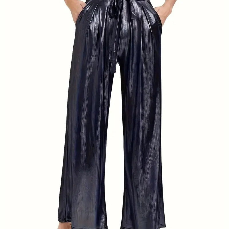 Damen elegante Plisseehose mit hochglänzendem Finish EB
