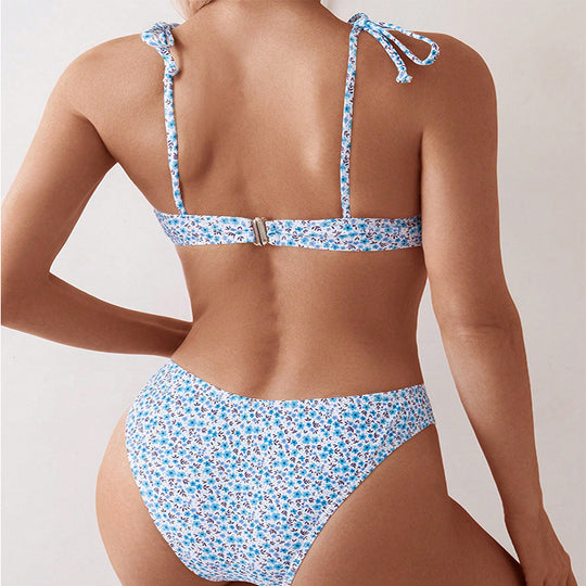 Damen Triangel-Bikini mit floralem Design und verstellbaren Trägern EB