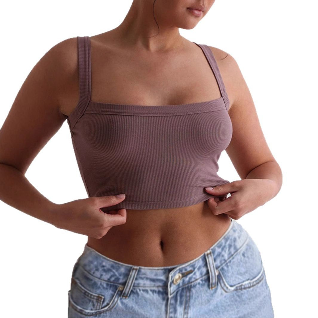 Damen Crop-Top mit quadratischem Ausschnitt und elastischem Material EB