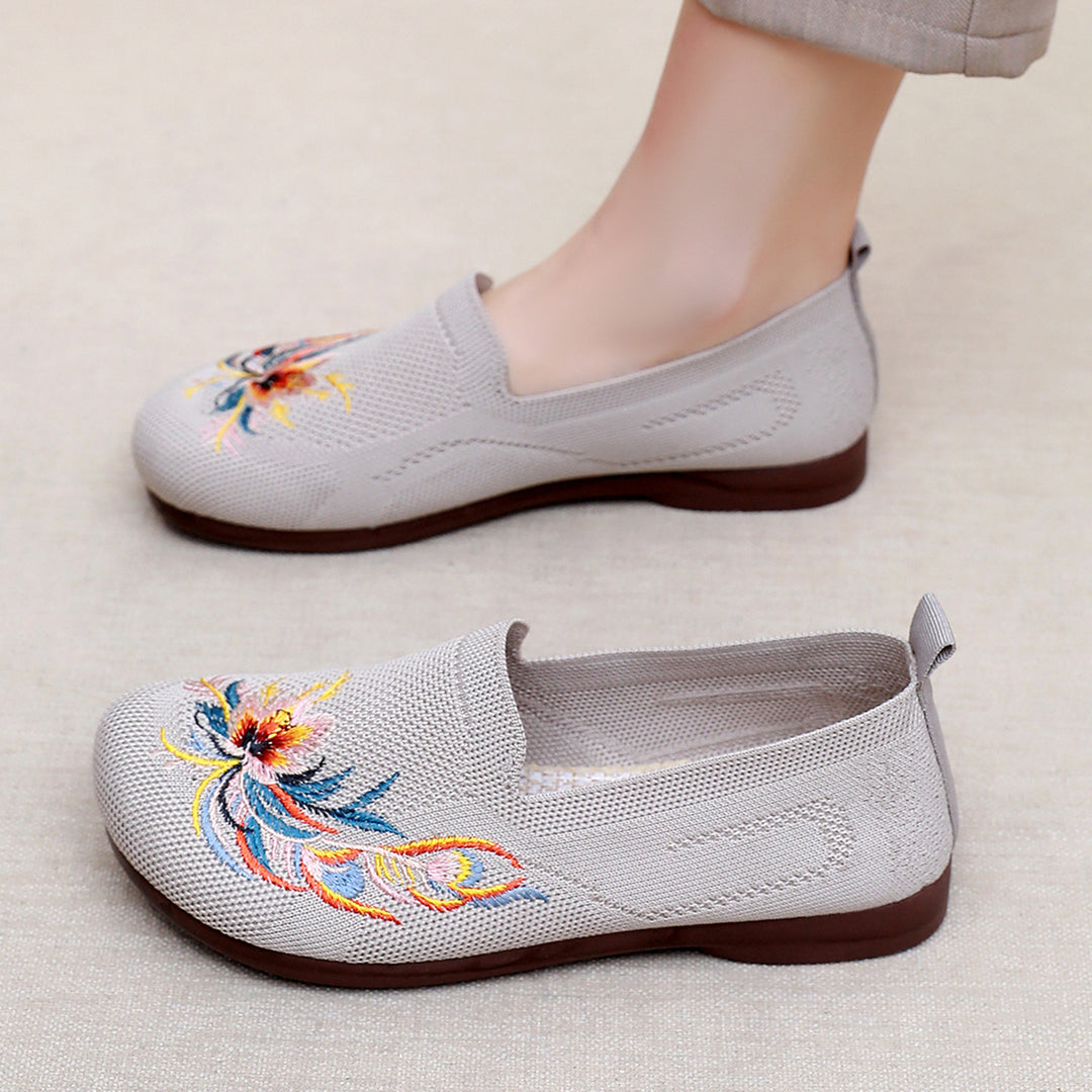 Damen Slip-On Schuhe mit floralem Stickdesign und rutschfester Sohle EB
