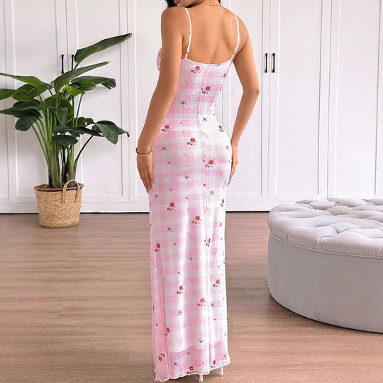 Damen Langarm Maxikleid mit floralem Muster EB
