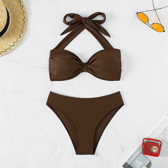 Damen Bikini-Set mit elegantem Knoten-Design und hoch geschnittenem Slip EB