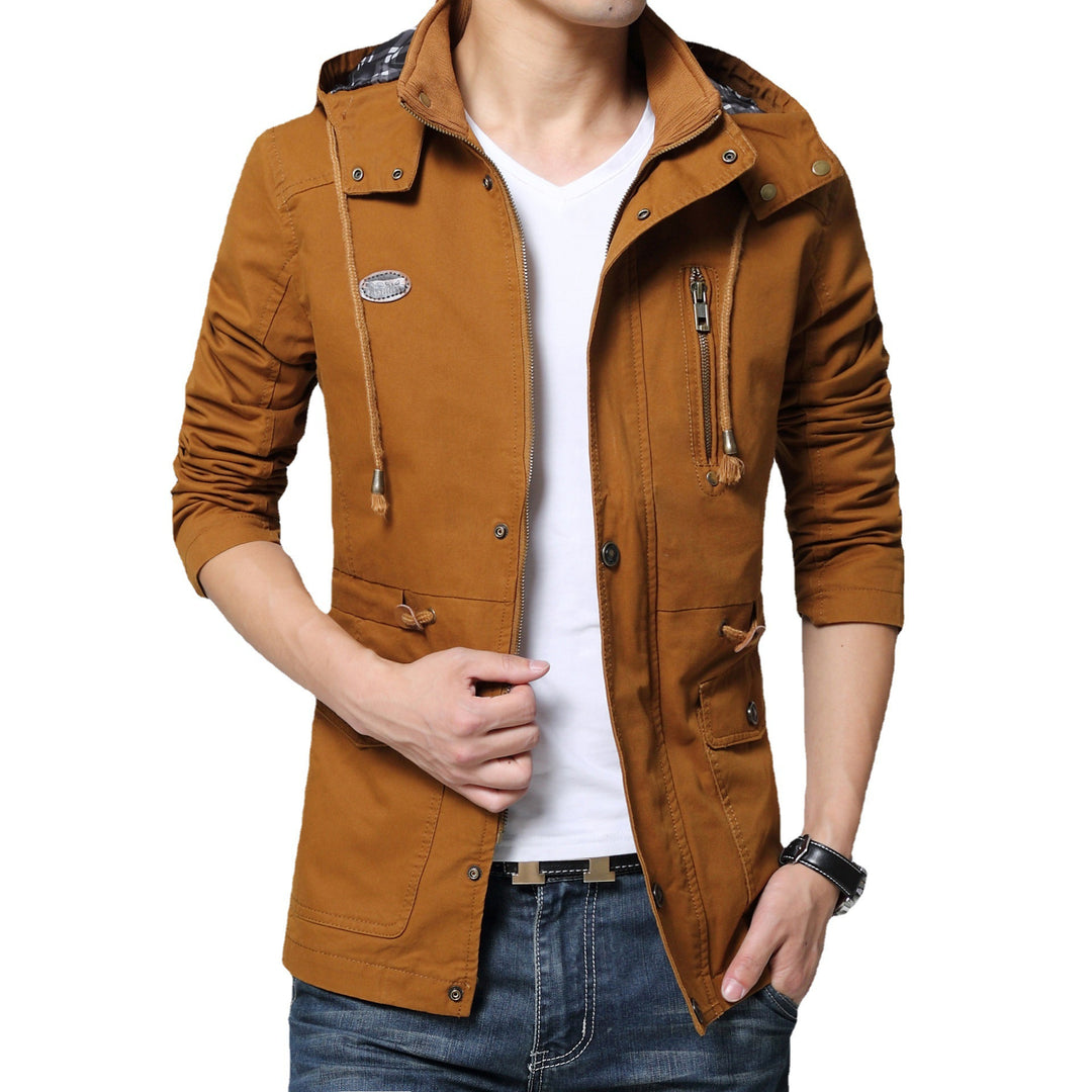 Herren Baumwollparka mit Kapuze, Kordelzug und Multifunktions‑Taschen EB