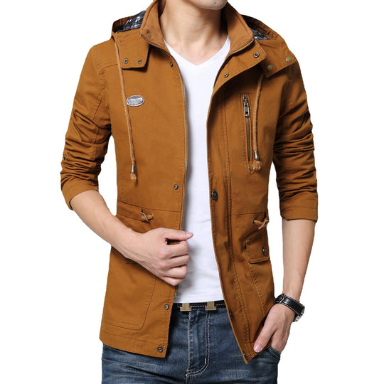 Herren Baumwollparka mit Kapuze, Kordelzug und Multifunktions‑Taschen EB