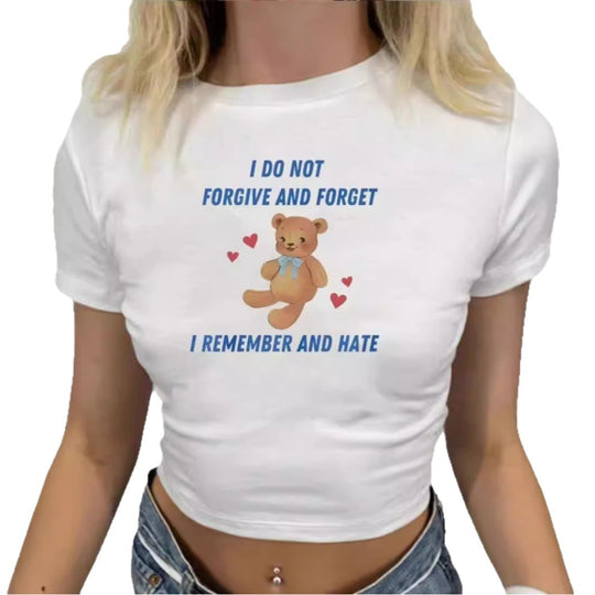 Damen Crop-T-Shirt mit kreativem Bärenmotiv und witzigem Spruch EB