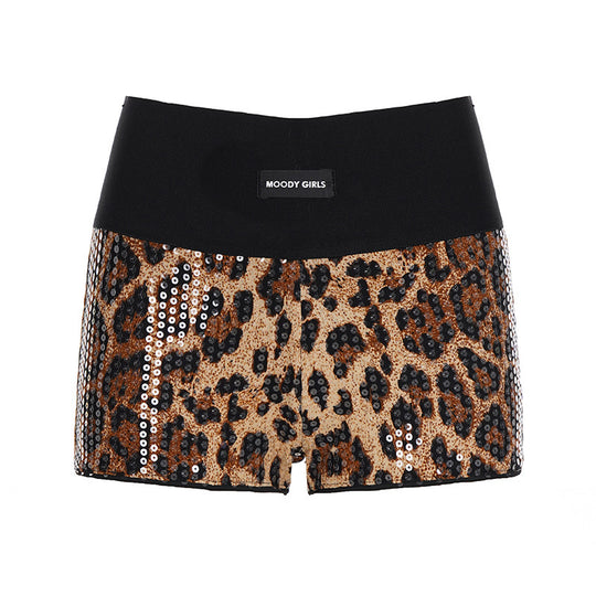 Damen Glitzernde Leoparden-Shorts mit elastischem Bund und stylischem Design EB