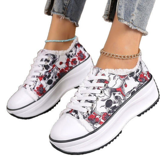Damen Plattform-Sneaker mit floralem Design und hoher Sohle EB