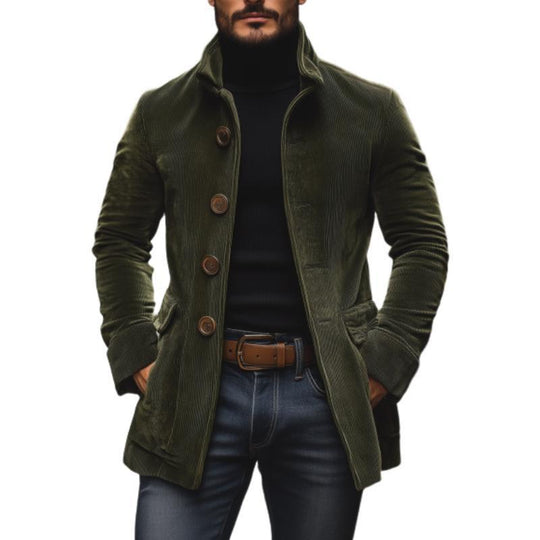 Herren nan taillierter Cordmantel mit Stehkragen, dekorativer Knopfleiste und Eingrifftaschen EB