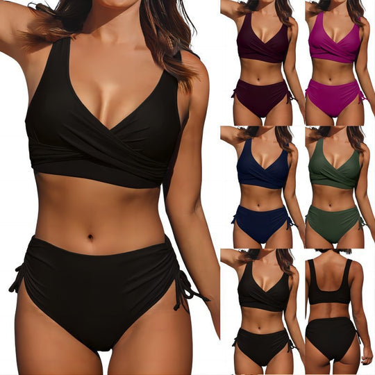 Damen Hoch taillierter Bikini mit Wickeloberteil EB