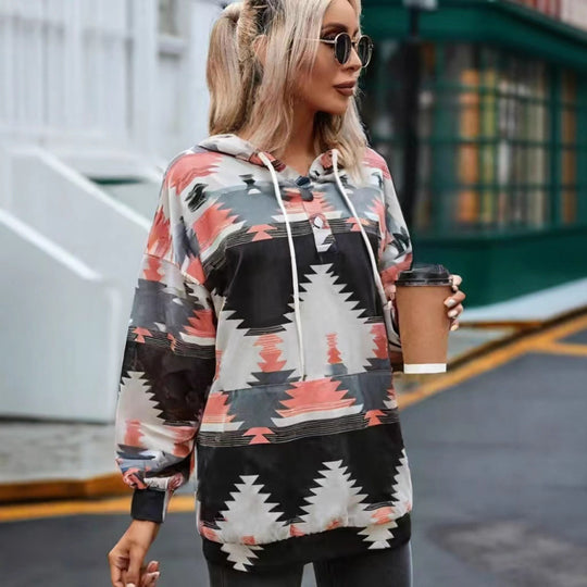 Damen Relaxed Fit Bohemian Grafik Hoodie EB