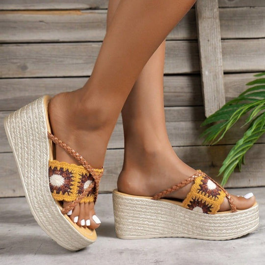 Damen Trendige Keil-Sandalen mit geflochtenem Riemen und komfortablem Fußbett EB