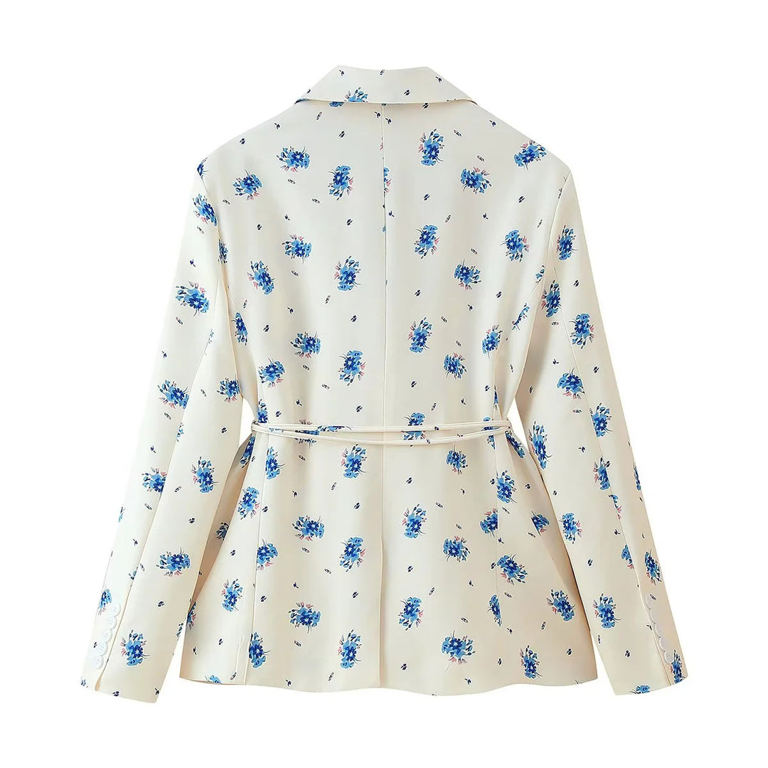 Damen elegante Blazerjacke mit floralem Muster und taillierbarem Gürtel EB