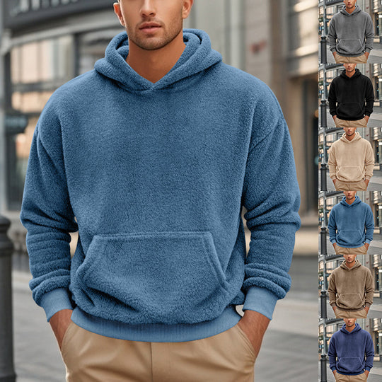Herren nan kuscheliger Oversize-Fleece-Hoodie mit Kängurutasche und geripptem Saum EB