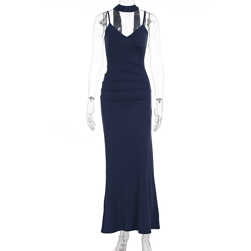 Damen Maxikleid mit figurbetontem Schnitt und elegantem Stehkragen EB