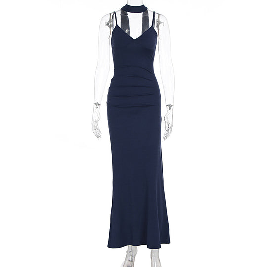 Damen Maxikleid mit figurbetontem Schnitt und elegantem Stehkragen EB