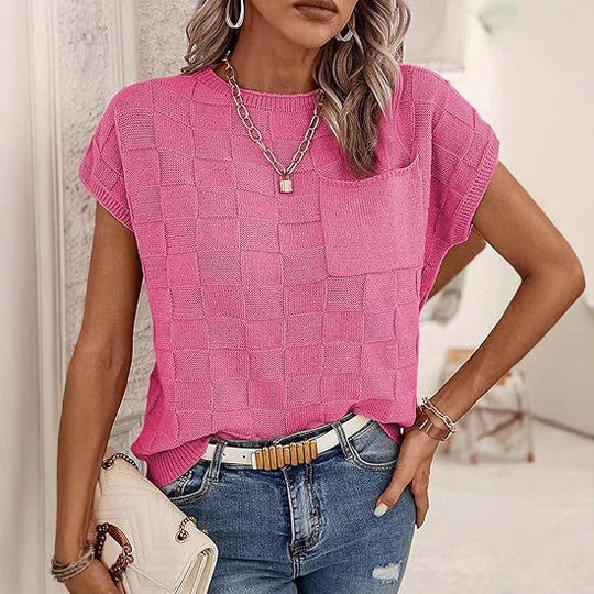 Damen lässiges Strickoberteil mit modernem Karomuster EB
