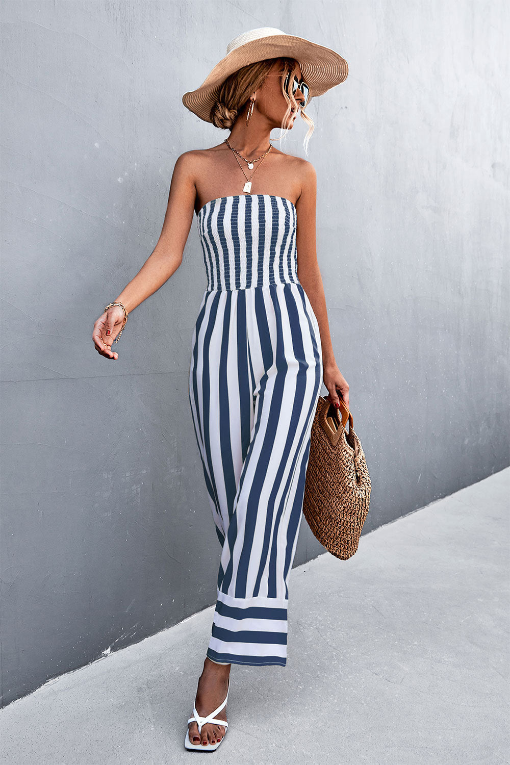 Damen Jumpsuit mit gestreiftem Oberteil und weitem Bein EB