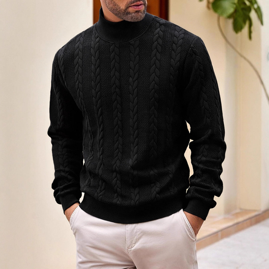 Herren nan grobgestrickter Zopfstrickpullover mit halbem Stehkragen und elastischen Rippbündchen EB