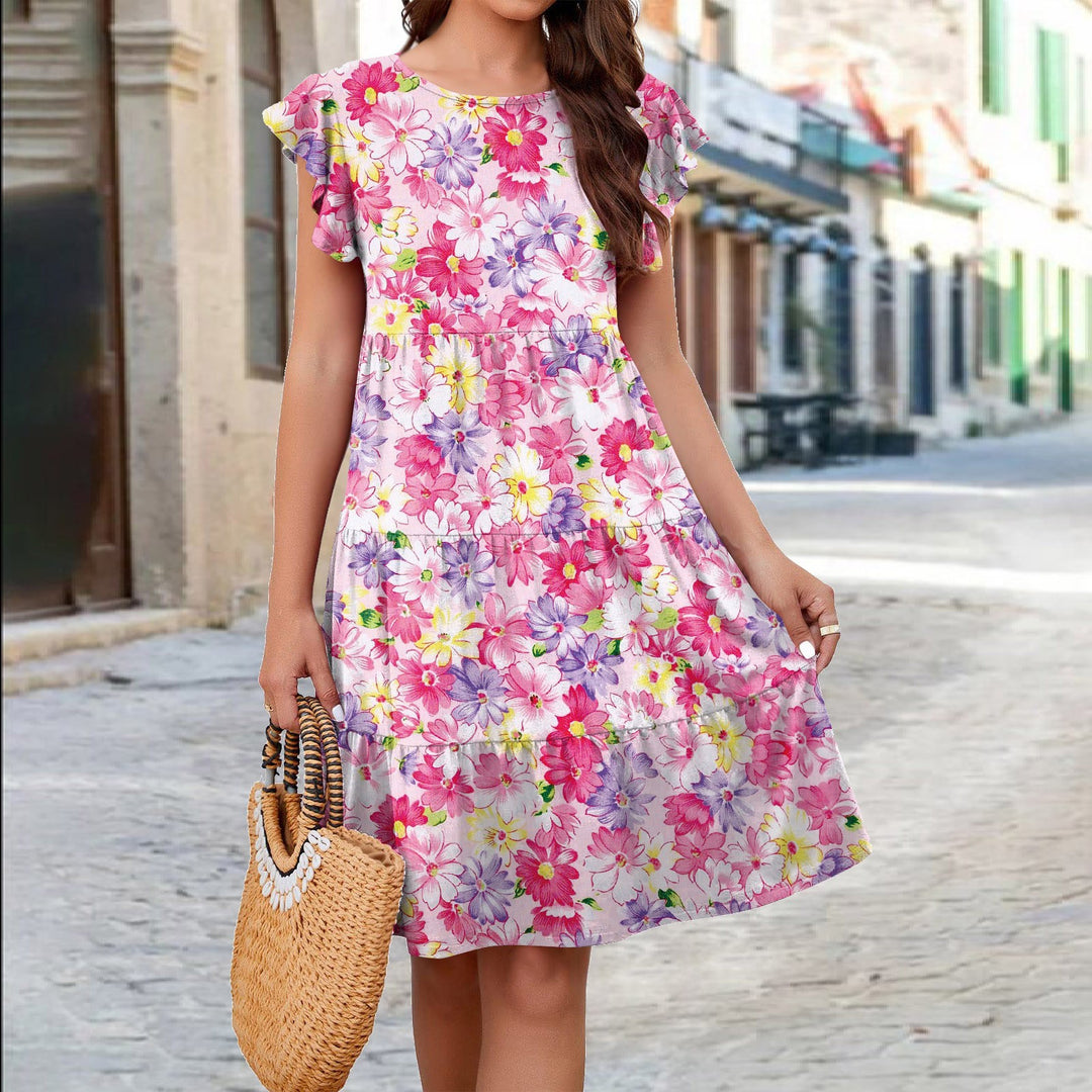Damen Lässiges Sommerkleid mit Rüschendetails und floralen Mustern EB