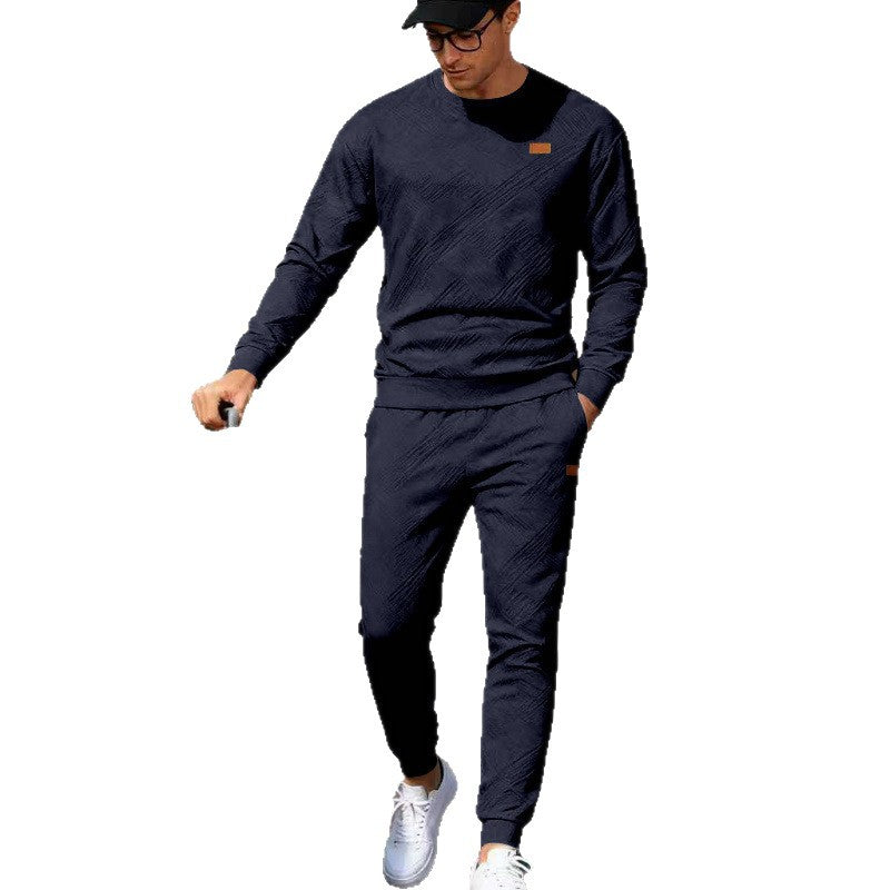 Herren Feinstrukturiertes Lounge-Set mit Rundhals-Pullover & schmaler Jogginghose EB