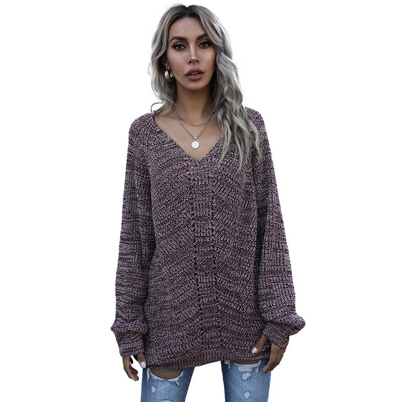 Damen Oversized Pullover mit V-Ausschnitt und Strukturmuster EB