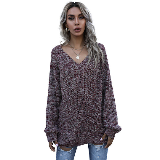 Damen Oversized Pullover mit V-Ausschnitt und Strukturmuster EB