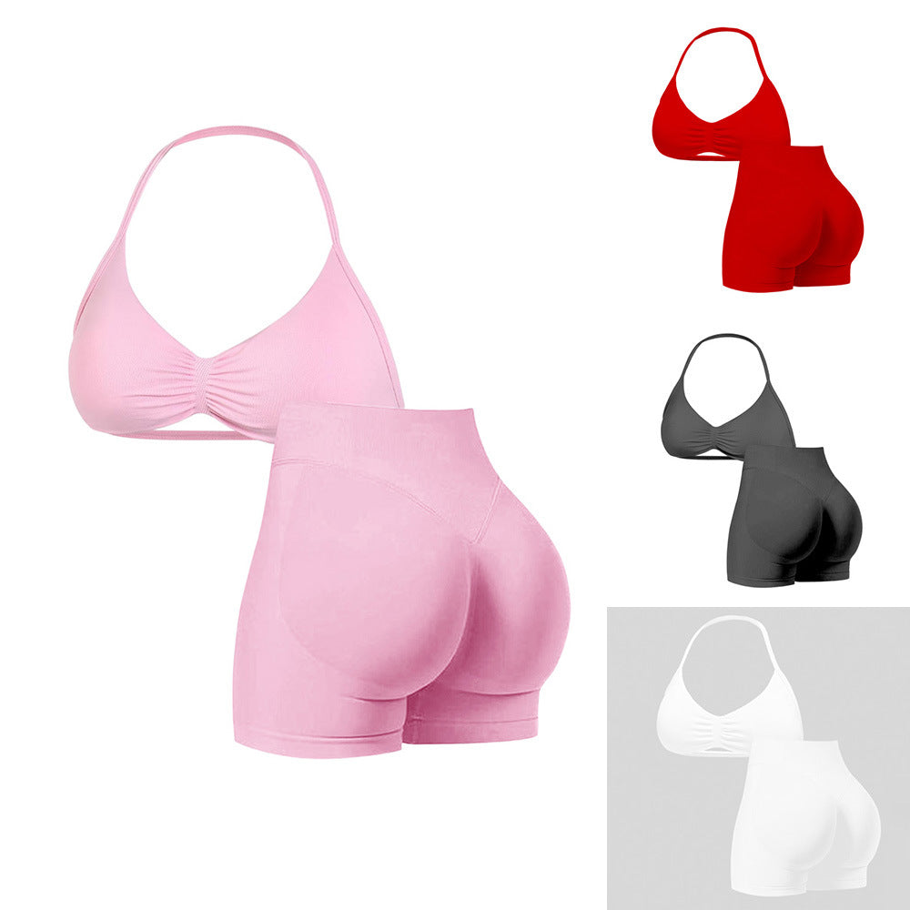 Damen Sport-Bikini-Oberteil mit hoch geschnittenen Shorts und nahtlosem Design EB