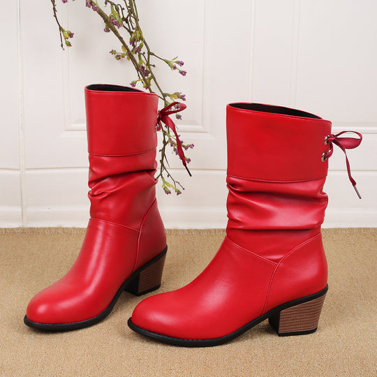 Damen Stiefeletten mit modischem Falten-Design und verstellbarem Riemen EB
