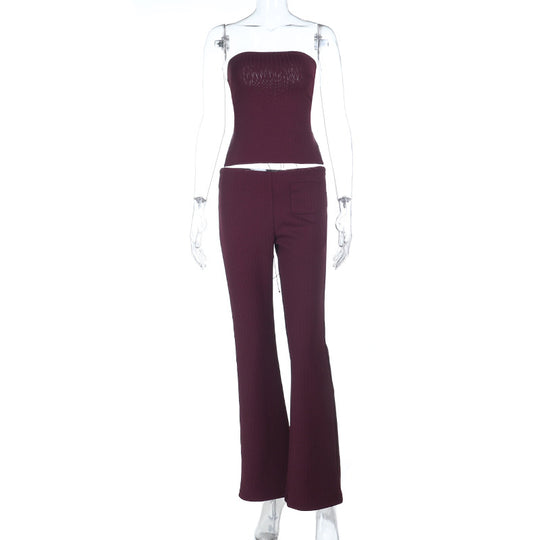 Damen elegantes Bustier-Top mit weitem Bund und ausgestellten Hosen EB