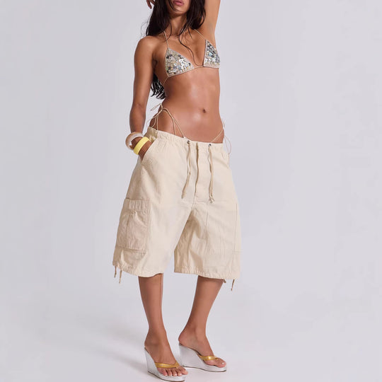 Damen lässige kurze Cargo-Shorts mit verstellbarem Bund und praktischen Taschen EB
